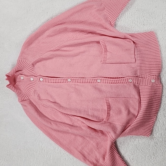 Women's Pink Knitted Batwing Sleeve Turtleneck Cardigan Sweater NWOT - Picture 2 of 9